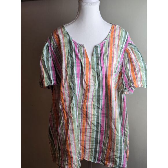 Crown & Ivy Short Sleeve Multicolor Viscose Popover Womens Plus Size 4X EUC - Picture 1 of 5